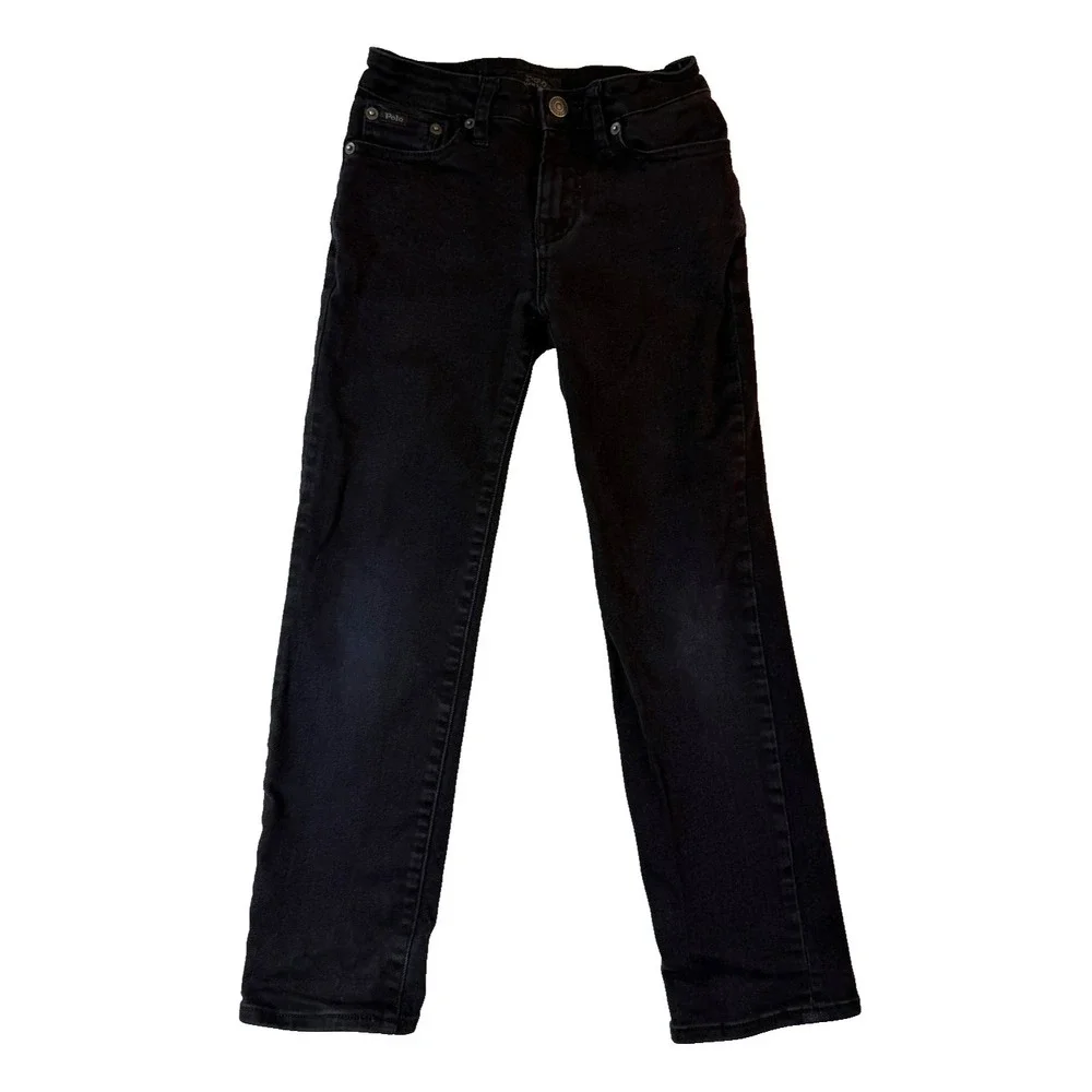 Polo Ralph Lauren Girls Black‎ Jeans Size 8 Slim Straight Stretch Denim Pants